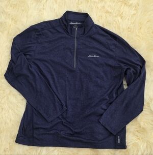 Eddie Bauer Large Men's Blue Long Sleeve 1/4 Zip Free Dry Pullover Shirt Navy